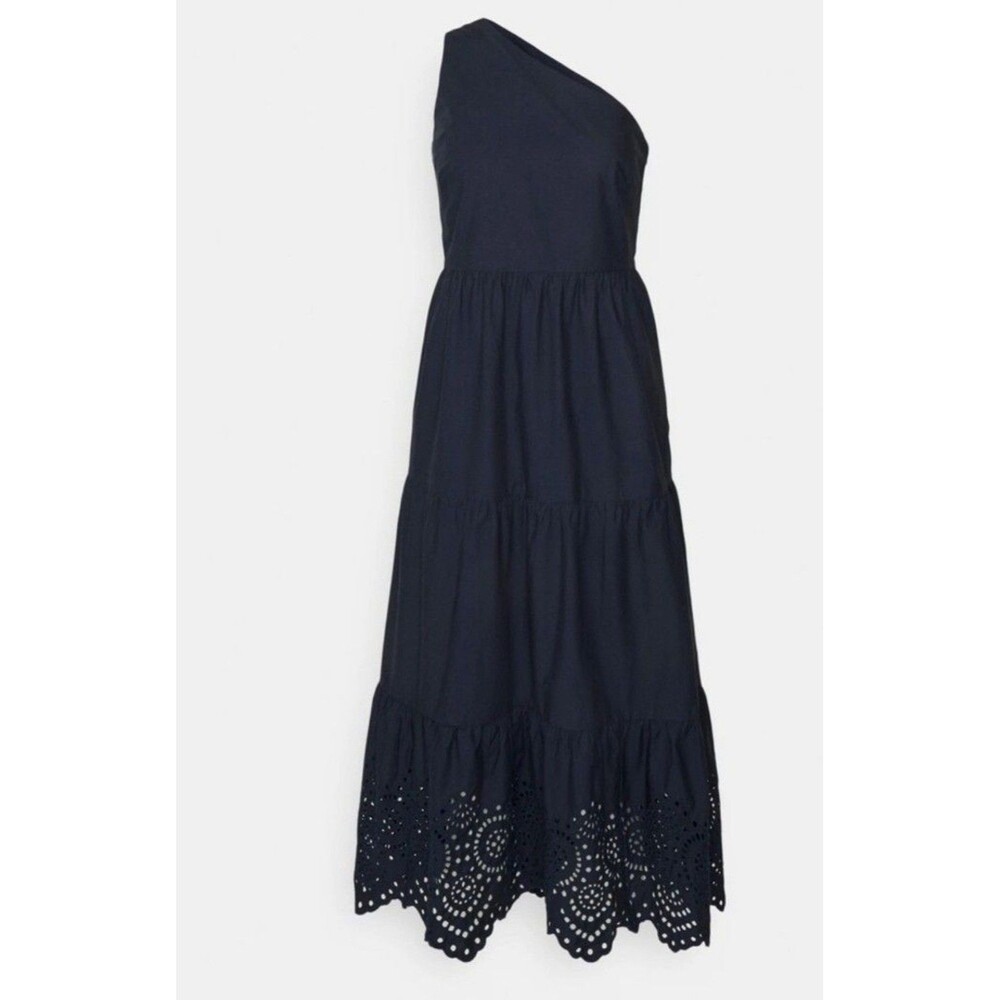 Gap Women's Maxi Dress Size 4 Navy Blue One Shoulder Cotton Poplin Lined - Picture 3 of 9